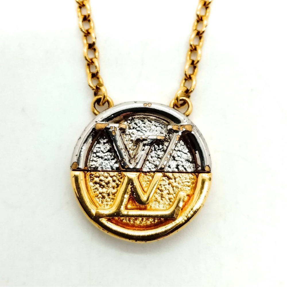 Louis Vuitton Gold and Silver Geometric Pendant Necklace